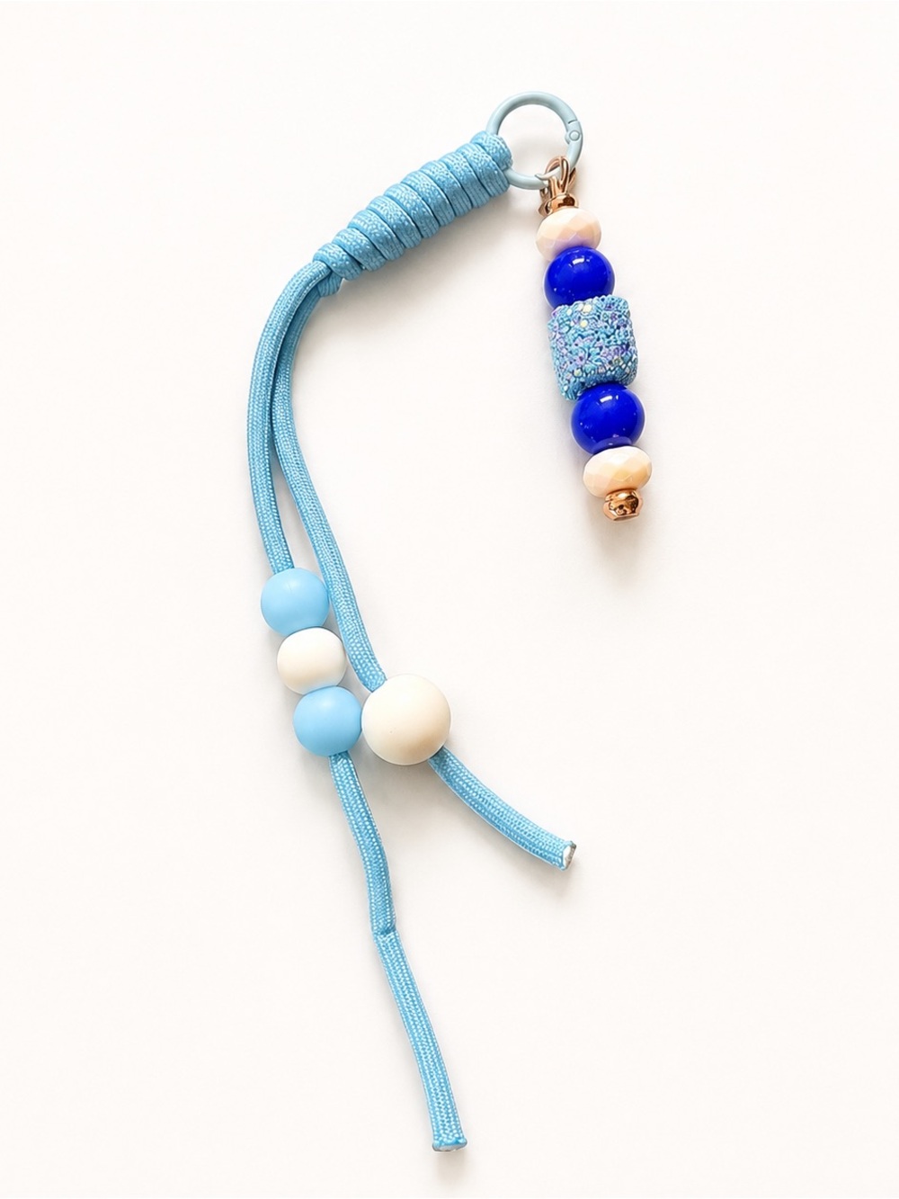 Blue Beaded Wristlet Bag Charm & Keychain